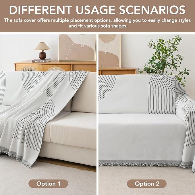 Couch Cover for Dogs, Boho Sofa Covers for 3 Cushion Couch, Chenille Sofa Slipcover for Pets Washable, L-Shape Sectional Couch Loveseat Cover Soft Throw Blankets with Tassels(71x118,Arc Grey)