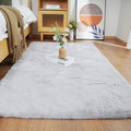 Ghouse Ultra Soft Faux Rabbit Fur Rug 3x5, Machine Washable Area Rugs for Bedroom Fluffy Rugs for Living Room, No-Shedding Carpet Sheepskin Rug Grey