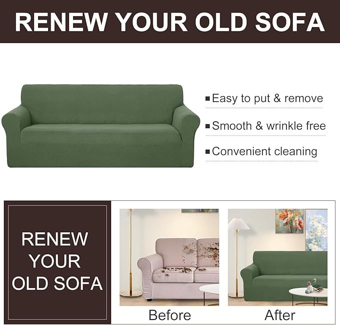 U-NICE HOME Stretch Couch Cover Sofa Cover Washable Sofa Slipcover Furniture Protector for 3 Cushion Couch Sofa Pet Friendly(Sofa, Loden Frost)