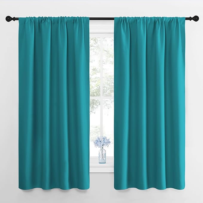 NICETOWN RV Blackout Curtains for Camper Windows, Peacock Blue, 29" Wide by 50" Long, 2 PCs, Short Blackout Curtains & Drapes, Thermal Insulated Blackout Curtain Panels for Kids Room, Play Room