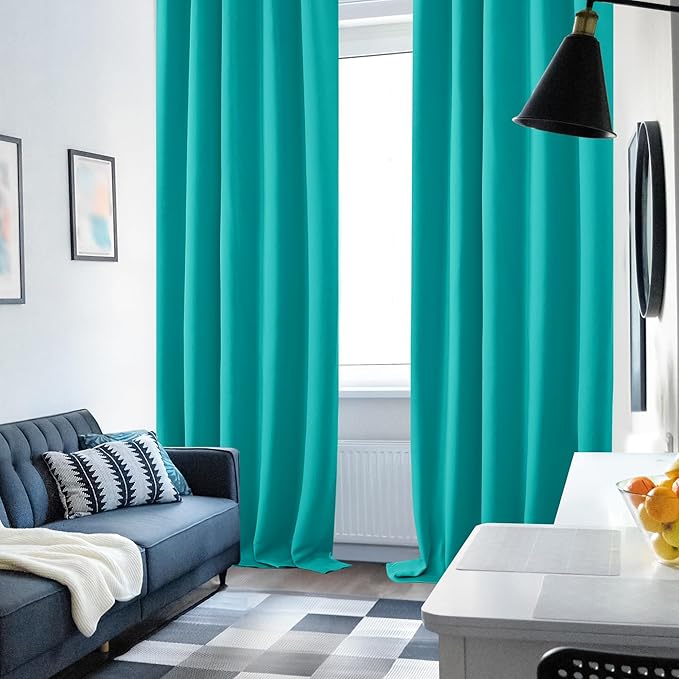 Deconovo Blackout Curtains, Thermal Insulated, W42 x L63 2 Panels, Back Tab, Machine Washable, Room-Darkening Drapes for Bedroom/Living Room Turquoise