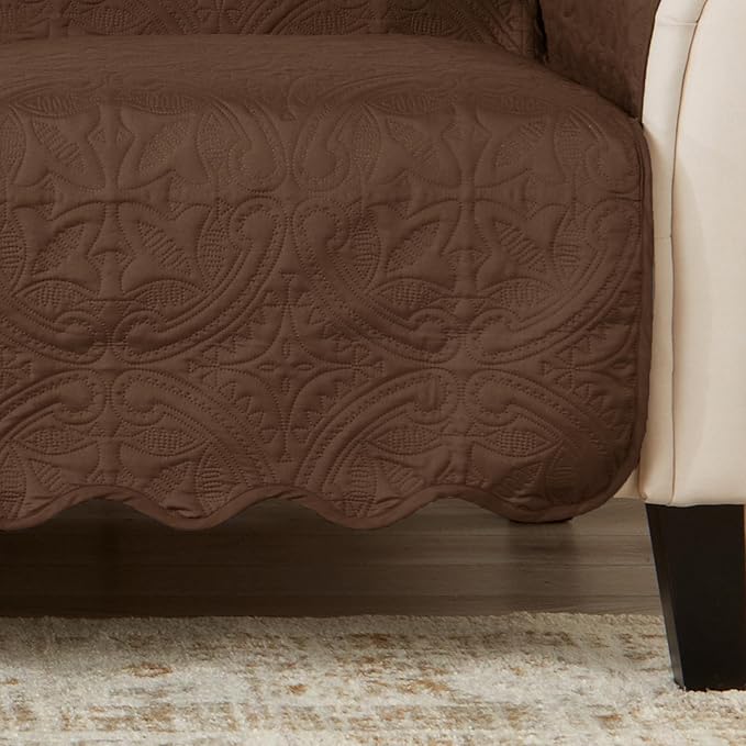 Great Bay Home Reversible Sofa Cover - Washable Slipcover Furniture Protector with Elastic Straps - Perfect for Kids & Pets - Quilted & Stitched Detail (Chocolate/Taupe)