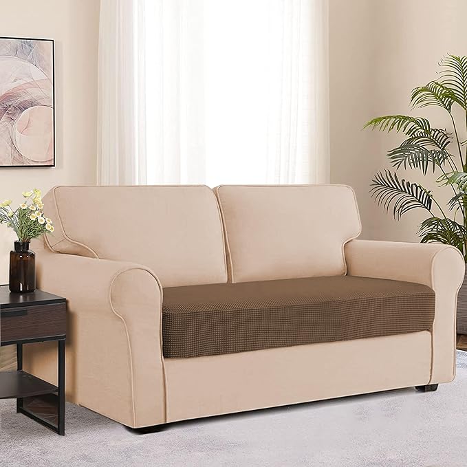 Water Resistant Couch Cushion Cover Stretch Sofa Seat Slipcover for Pets, Thick RV Dinette Seat Cushion Covers Sofa Protector, Washable (Medium, Coffee)