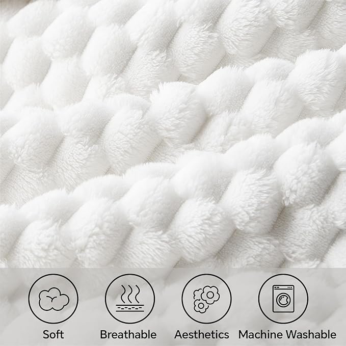 BEDELITE Fleece Blanket, Large King Size for Bed, 3D Jacquard Decorative White Fuzzy Blanket, Soft and Cozy Warm Plush Fluffy Throw All Seasons Suitable, 108x90Inches
