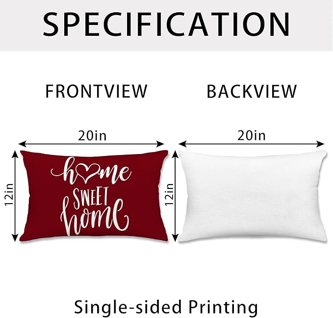 Hexagram Geometric Burgundy Pillow Covers 12x20 Set of 4, Decorative Outdoor Boho Modern Throw Pillow Covers, Home Sweet Home Farmhouse Cushion Case for Couch Sofa Bedroom Indoor Decor(No Insert)