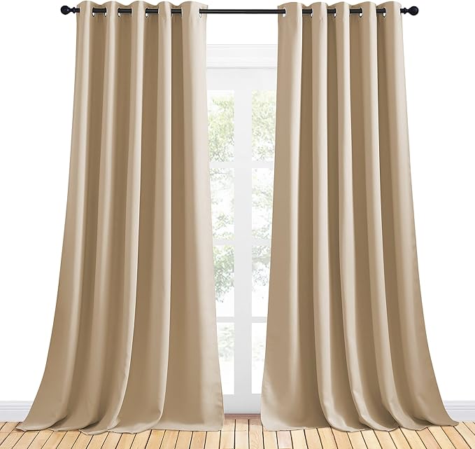 NICETOWN Room Darkening Draperies Window Curtain Panels, Thermal Insulated Grommet Room Darkening Curtains for Bedroom (Biscotti Beige, 2 Panels, W70 x L108 -inch)