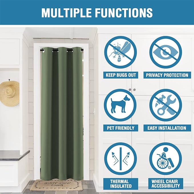 H.VERSAILTEX Doorway Curtain Blackout Closet Door Curtain Room Divider Window Treatment Curtain for Bedroom Thermal Insulated Privacy Drape Soundproof Grommet, 42 x 80 inches, 1 Panel, Bronze Green