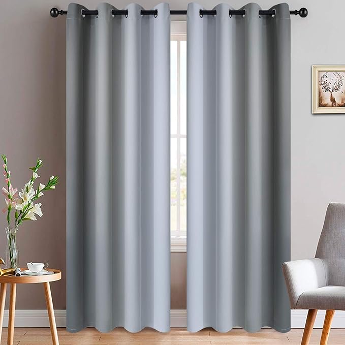 Yakamok 84 Inch Length Gray and Greyish White Gradient Color Ombre Curtains for Bedroom, Room Darkening Thermal Insulated Grommet Window Drapes for Living Room (2 Panels, 52x84 Inch)
