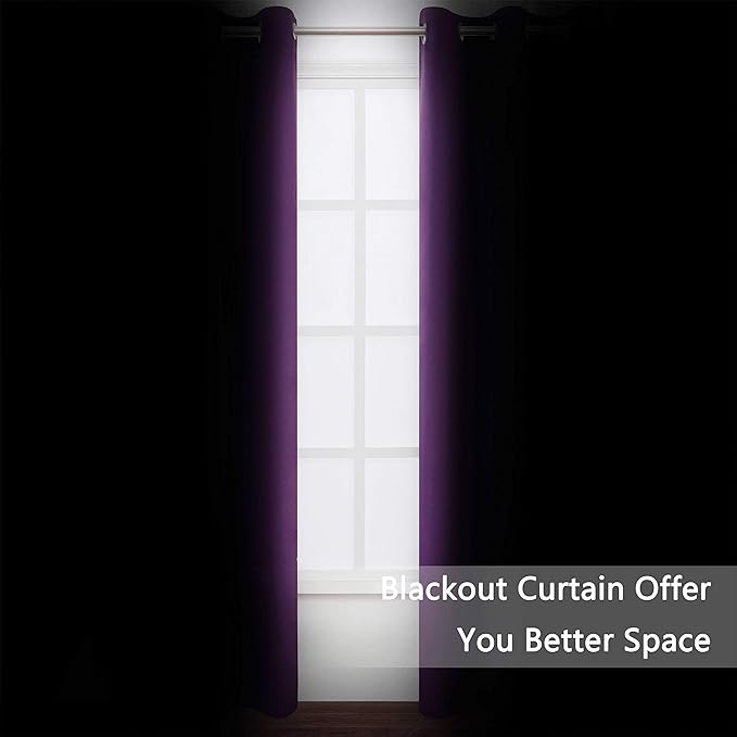 LEMOMO Purple Blackout Curtains 34 x 84 Inch Length/Set of 2 Curtain Panels/Thermal Insulated Room Darkening Blackout Curtains for Bedroom