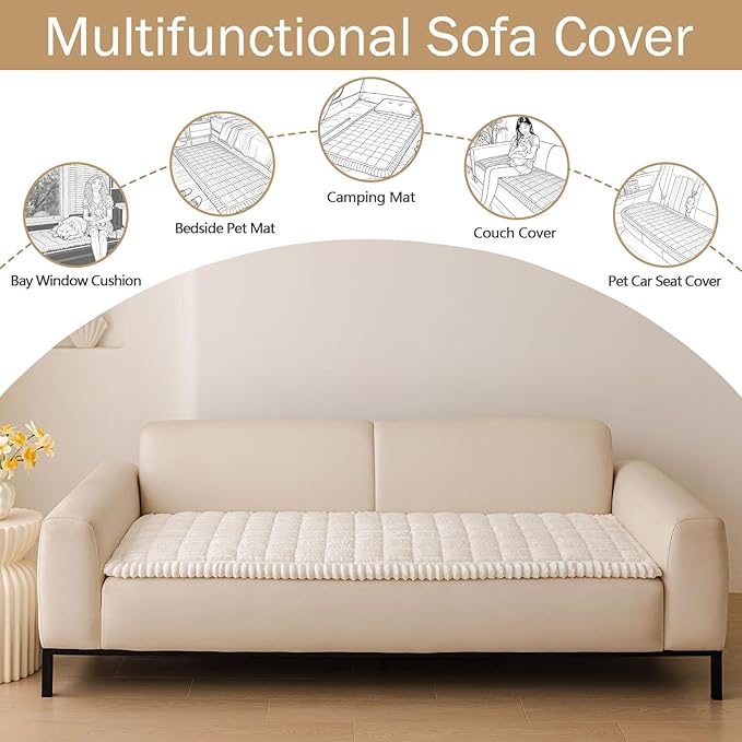 hyha Couch Covers for Dogs Washable, Non Slip Plush Dog Sofa Protectors, Fuzzy Pet Couch Covers for 3 Cushion Sofa Pet Friendly (White, 27.6" x 70.9")
