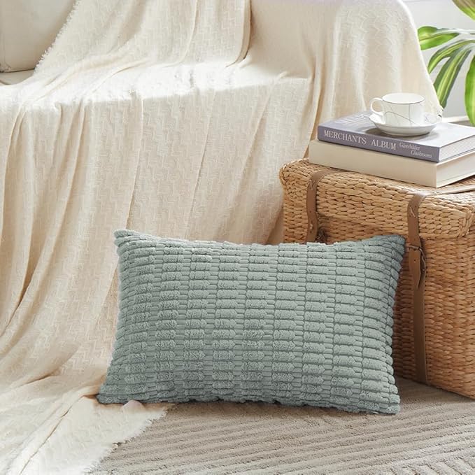 Fancy Homi 4 Packs Decorative Throw Pillow Covers for Living Room Couch Bed, Modern Farmhouse Boho Home Decor, Accent Cushion Case (12 x 24-Inch, Grey Blue)