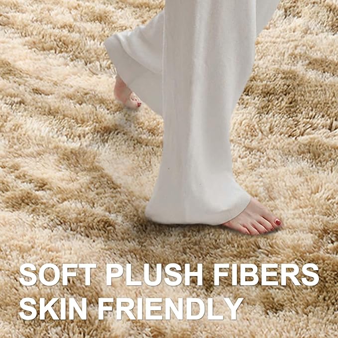 Area Rugs for Living Room, Tie-Dyed 6x9 Feet Soft Fluffy Shagg Plush Rug High Pile Large Indoor Modern Non-Slip Floor Carpet for Bedroom Nursery Kids Home Room Dorm Decor Aesthetic Khaki
