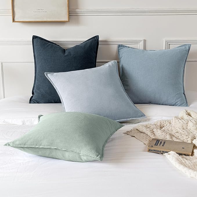 MIULEE Decorative Linen Euro Sham Pillow Covers 22x22 Inch Aqua Green Boho Farmhouse Neutral Spring Couch Throw Pillows for Bed Pack of 2 Accent Modern Pillowcase Summer Sofa Livingroom Home Decor