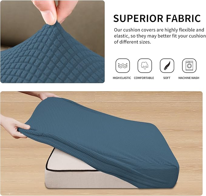 Easy-Going Stretch 3 Pieces Couch Cushion Covers for Sectional Sofa Left/Right L Shape Chaise Lounge Sofa Seat slipcover Anti-Slip Sofa Cover Soft (2 Seater + 1 Chaise, Bluestone)