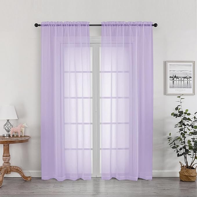OWENIE Sheer Curtains 78 inches Long for Bedroom Living Room 2 Panels Set, Rod Pocket Soft Light Filtering Privacy Fimly Sheer Curtains & Drapes, Solid Purple Window Treatments, 42Wx78L