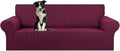 KEKUOU Stretch Oversized Sofa Slipcover 1 Piece Couch Sofa Cover (94"-110") Furniture Protector 4 Seater Sofa with Elastic Bottom for Kids,Pet.Jacquard Checked Pattern Fabric(X Large,Wine)