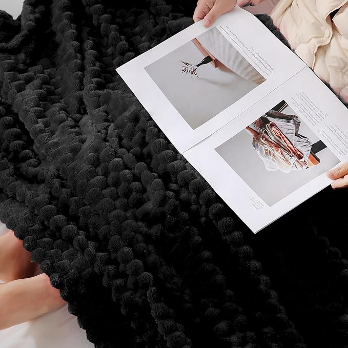 Puncuntex Black Throw Blanket 50"×60" inches Fuzzy 3D Jacquard Decorative Flannel Fleece Super Soft Plush Cozy Blanket for Couch Sofa Chair Lightweight