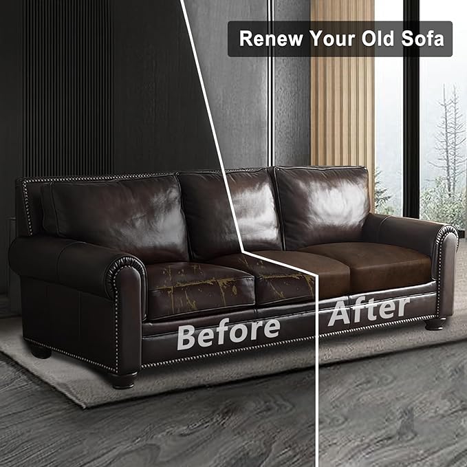 Leather Look Couch Cushion Covers Sofa Seat Slipcovers Sets Couches Furniture Protector for Sectional Armchair Loveseat Pets Kids Stretch Spandex Fabric (3 Cushion XL Sofa, Brown)