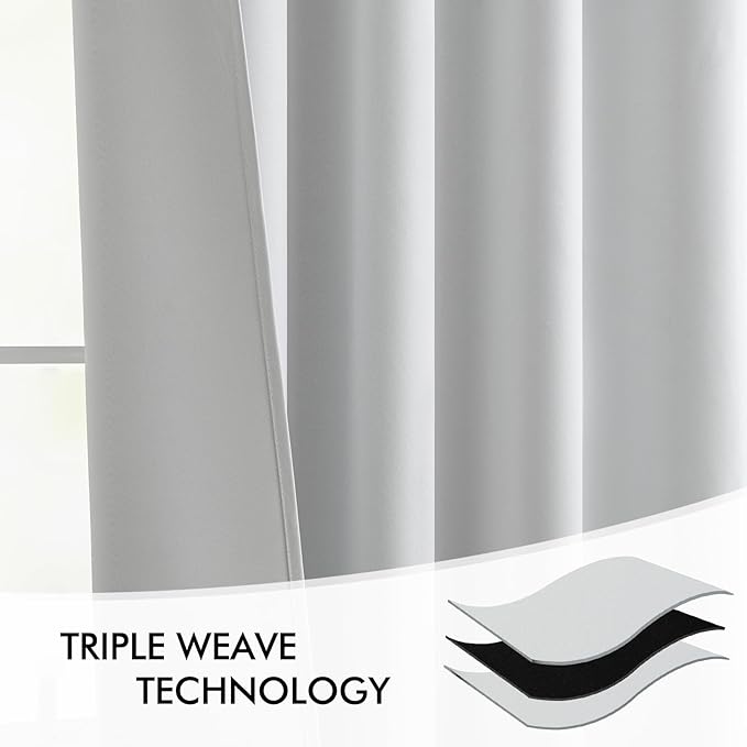 MIULEE Back Tab Light Blocking Curtains 102 Inch Long 2 Panels Set for Living Room Bedroom, Greyish White Rod Pocket/Pinch Pleated Thermal Insulated Room Darkening Floor to Ceiling Blackout Drapes