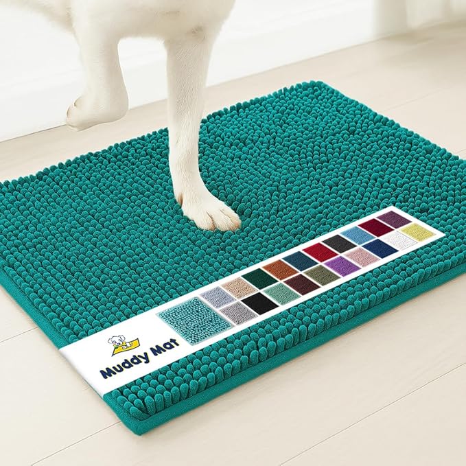 Muddy Mat® | Super Absorbent Door Mat Indoor, Microfiber Quick Dry Chenille Entryway Rug, Non-Slip Front Door Mat, Indoor Mats for Entryway, Machine Washable Pet Rug, Teal 19"x30"