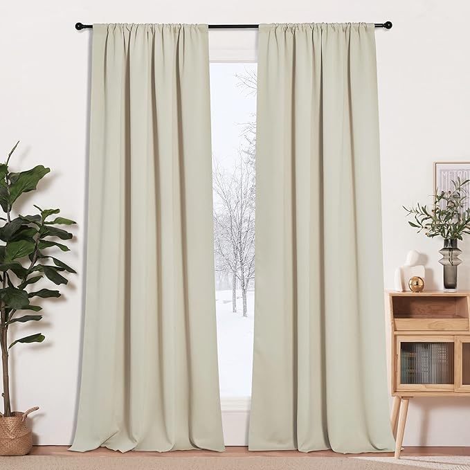 RYB HOME Curtains for Bedroom 102 inches Long, Privacy Thermal Insultaed Sunlignt Heat Blocking Drapes for Sliding Patio Door, Width 42 by Length 102, Beige, 2 Panels Set