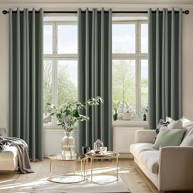 MIULEE Dark Mallard Blackout Curtains for Bedroom Living Room 72 Inches Long 2 Panels, Thermal Insulated Room Darkening Drapes Solid Grommet Noise Reduction Light Blocking Window Treatments 40x72 Inch
