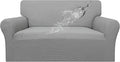 Easy-Going 100% Waterproof Loveseat Couch Cover, Dual Waterproof Sofa Cover, Stretch Jacquard Sofa Slipcover, Leakproof Furniture Protector for Kids, Pets, Dog and Cat (Loveseat, Light Gray)
