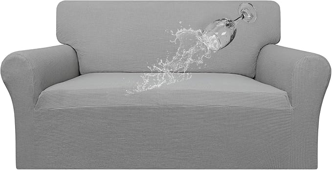 Easy-Going 100% Waterproof Loveseat Couch Cover, Dual Waterproof Sofa Cover, Stretch Jacquard Sofa Slipcover, Leakproof Furniture Protector for Kids, Pets, Dog and Cat (Loveseat, Light Gray)