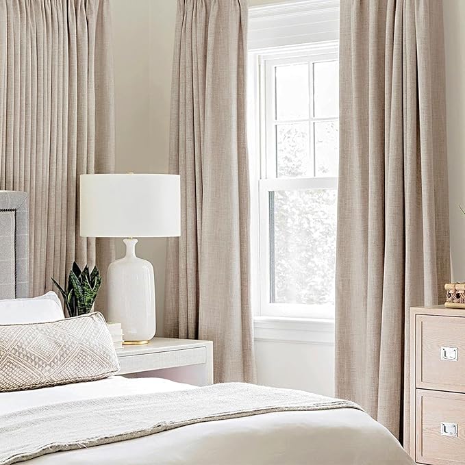 MIULEE Linen Texture Curtains Soild 100% Blackout Thermal Insulated Natural Beige Curtains Grommet Room Darkening Drapes for Living Room Bedroom Nursery 42 x 63 (2 Panels)