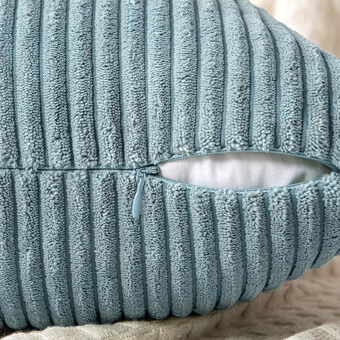 MIULEE Sky Blue Decorative Throw Pillow Covers 16x16 Inch for Couch Bed Sofa Pack of 2 Boho Farmhouse Throw Pillows Soft Cross Corduroy Patchwork Textured Cushion Cases