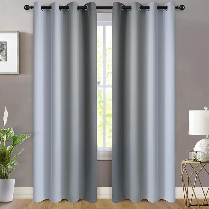 Yakamok 84 Inch Length Gray and Greyish White Gradient Color Ombre Curtains for Bedroom, Room Darkening Thermal Insulated Grommet Window Drapes for Living Room (2 Panels, 52x84 Inch)