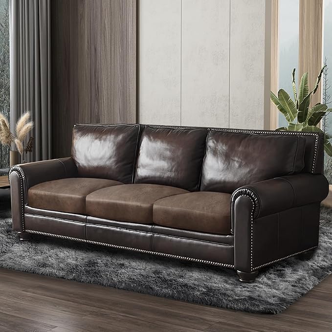 Leather Look Couch Cushion Covers Sofa Seat Slipcovers Sets Couches Furniture Protector for Sectional Armchair Loveseat Pets Kids Stretch Spandex Fabric (3 Cushion XL Sofa, Light Brown)