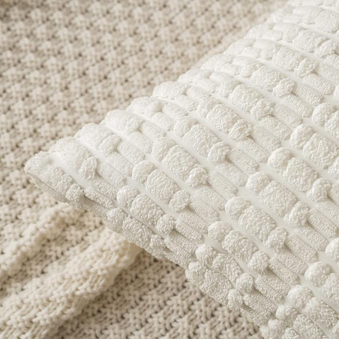 MIULEE Pack of 2 Corduroy Decorative Euro Sham Throw Pillow Covers 24x24 Inch Soft Boho Striped Pillow Covers Modern Farmhouse Home Decor for Sofa Living Room Couch Bed Pure White