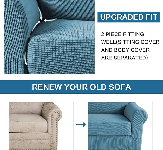 H.VERSAILTEX 2-Pieces Armchair Cover Chair Slipcovers with Arms Furniture Protector Cover Fit Armchair Width Up to 47 Inch, Jacquard Spandex Couch Covers Armchair Slipcover - Storm Blue, Chair