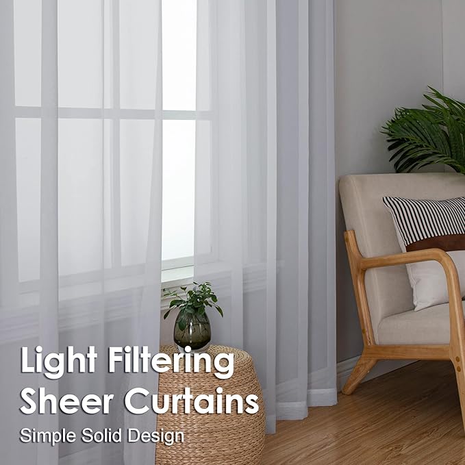 OVZME Light Grey Sheer Curtains 72 Inches Long 2 Panels - Soft Light Filtering Window Sheer Panels for Living Room/Bedroom, Top Dual Rod Pocket, 1 Pair, Each 42Wx72L Inches
