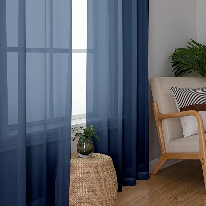 OWENIE Blue Sheer Curtains, Sheer Curtains 78 inches Long 2 Panels Set, Rod Pocket Voile Fimly Sheer Drapes for Living Room/Bedroom, 2pcs, Each 42" W x 78" L, Navy Blue
