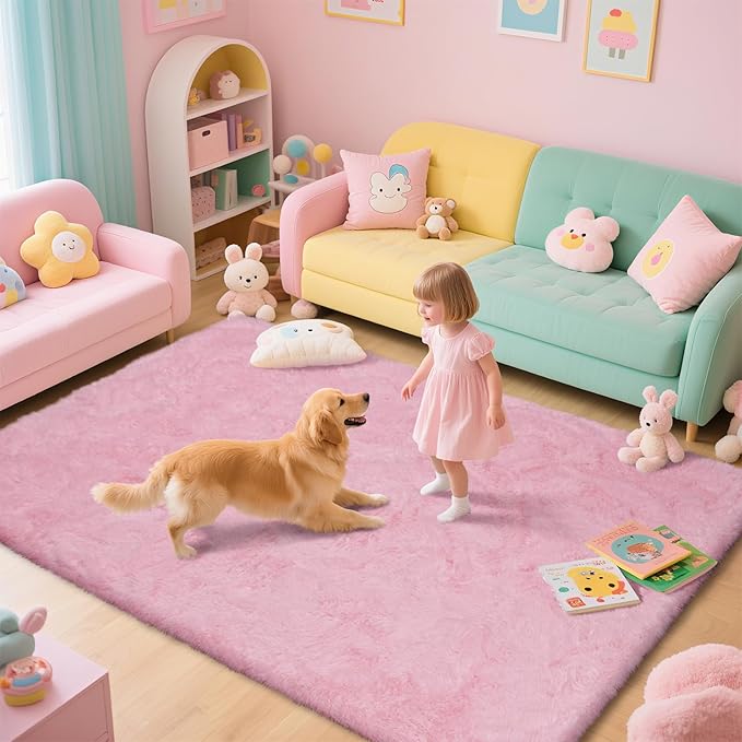Large Shag Area Rugs for Living Room Bedroom,Big Ultra Soft Fluffy Pink Area Rugs for Dorm,Indoor Carpet Nursery Rugs for Kids Girls Room Home Decor (Pink, 10X14 Feet)