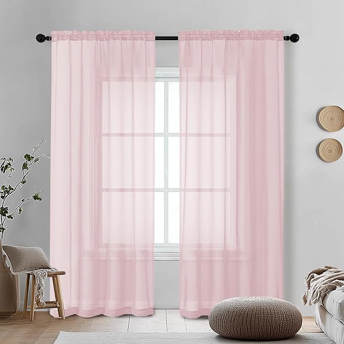 OVZME Blush Pink Sheer Curtains 78 Inches Long 2 Panels - Soft Light Filtering Window Sheer Panels for Living Room/Bedroom, Top Dual Rod Pocket, 1 Pair, Each 42Wx78L Inches