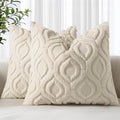 decorUhome Throw Pillow Covers 12x12 Inch Set of 2, Soft Plush Decorative Faux Fur Beige Solid Couch Pillow Covers, Accent Farmhouse Neutral Square Pillow Cases for Sofa Bed Living Room