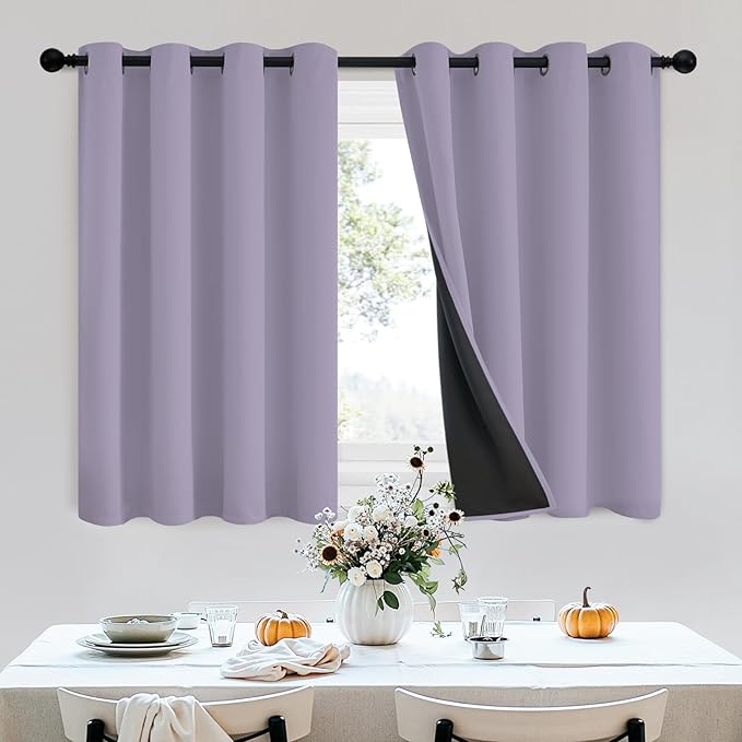 SimpleHome 100% Blackout Curtains for Bedroom,Thermal Insulated Lilac Grommet Window Drapes Room Darkening Curtains for Living Room with Black Back,52 x 36 Inch,2 Panels