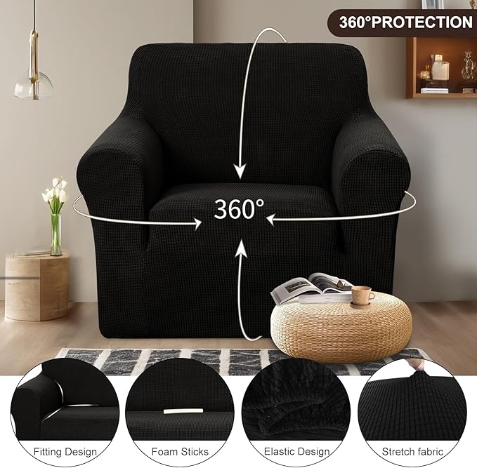 U-NICE HOME Recliner Chair Covers Stretch Couch Cover Sofa Cover Sofa Slipcover Furniture Protector for Chair Cover Pet Friendly(Armchair, Black)