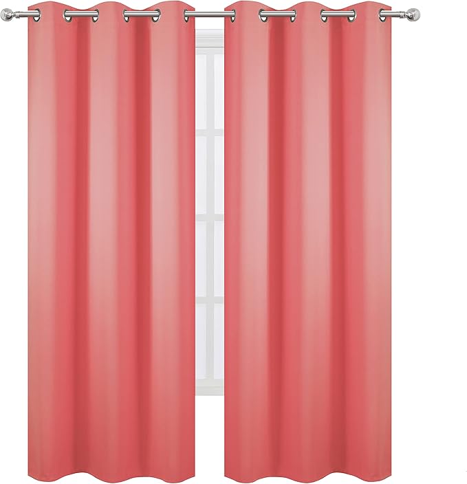 LEMOMO Blackout Curtains 42 x 84 inch/Coral Curtains Set of 2 Panels/Thermal Insulated Room Darkening Bedroom Curtains
