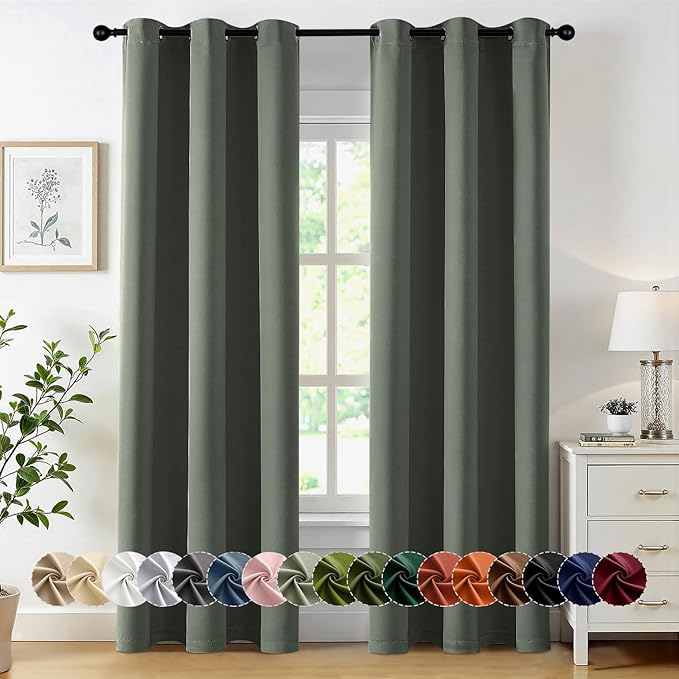 MIULEE Dark Mallard Blackout Curtains for Bedroom Living Room 72 Inches Long 2 Panels, Thermal Insulated Room Darkening Drapes Solid Grommet Noise Reduction Light Blocking Window Treatments 40x72 Inch