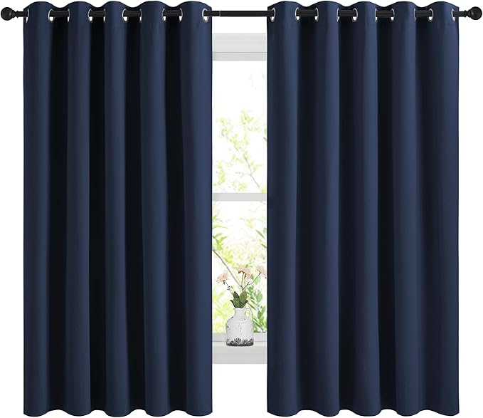 NICETOWN Blackout Curtains Panels for Bedroom, 2 Panels, 66 x 60 Inch, Navy, 3 Pass Microfiber Noise Reducing Thermal Insulated Solid Ring Top Blackout Window Drapes