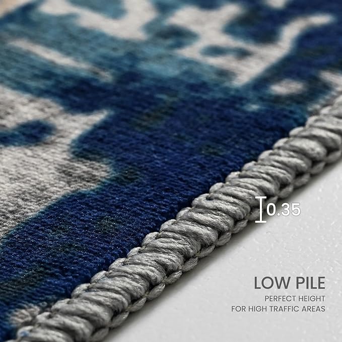 Ompaa Living Room Rug 5x8 Ultramarine Area Rug Machine Washable Boho Rug Non Slip Abstract Vintage Indoor Large Rugs for Bedroom, Classroom, College Dorm, Farmhouse, Dining Room, Kids Playroom