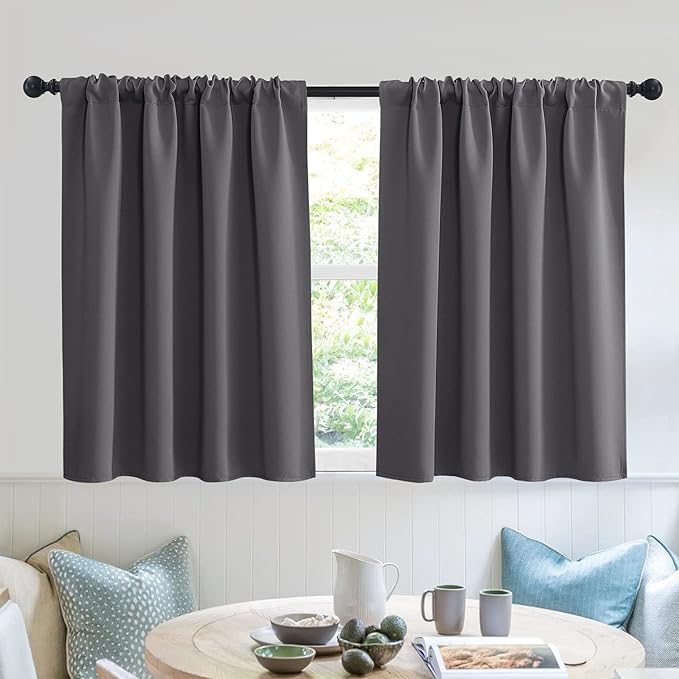 RYB HOME Short Blackout Curtains for Small Window, Sunmmer Heat Light Blocking Privacy Protection Curtains for Sunroom Laundry Room Stair Window, Width 52 by Length 36, Grey, Set of 2