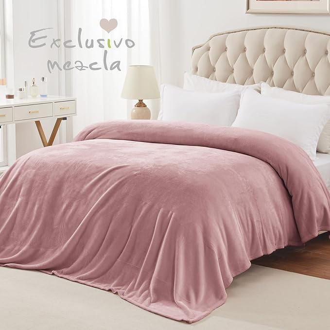 Exclusivo Mezcla Fleece Blanket Twin Size for Bed, Super Soft and Warm, All Season, Cozy, Plush, Lightweight, 60x80 Inches Dusty Pink