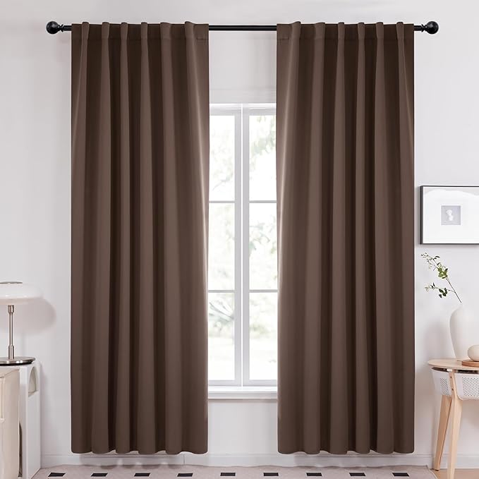 Deconovo Blackout Curtains, Thermal Insulated, W52 x L84 2 Panels, Back Tab, Machine Washable, Room-Darkening Drapes for Bedroom/Living Room Brown