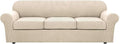 4 Piece Stretch Sofa Covers for 3 Cushion Couch Covers Furniture Slipcovers for Living Room (1 Base Cover Plus 3 Seat Cushion Covers) Thicker Jacquard Fabric Cover (XL Sofa, Natural)