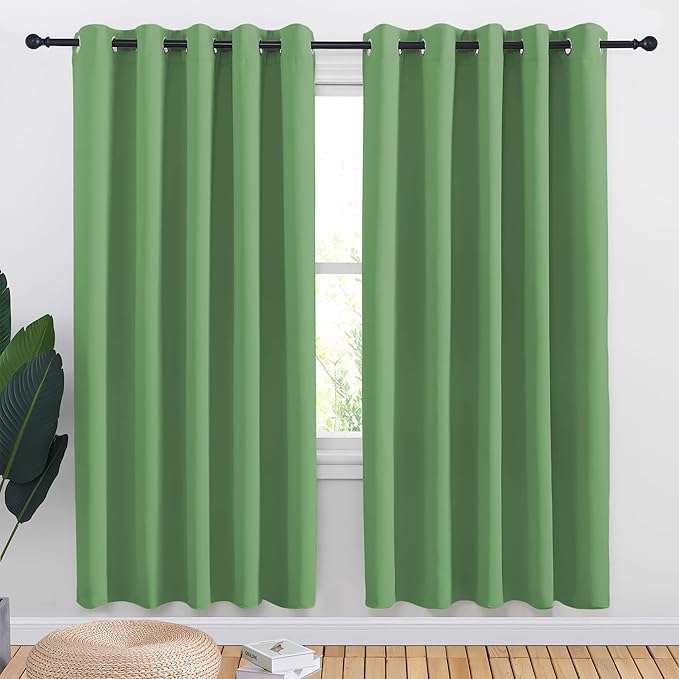 NICETOWN Bedroom Curtains Blackout Drapery Panels, 2 Panels, 70 x 72 inches, Forest Green, Three Pass Microfiber Thermal Insulated Solid Ring Top Blackout Window Curtains/Drapes